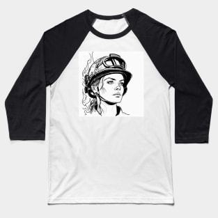 Black and white portrait line art of female firefighter Baseball T-Shirt